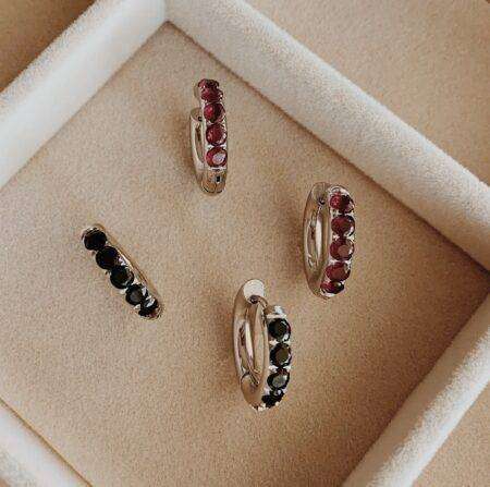 yvette earrings silver red and black stones prasseur